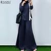 ZANZEA Женская блузка с длинным рукавом и брюки с широкими штанинами, повседневные костюмы-двойки
