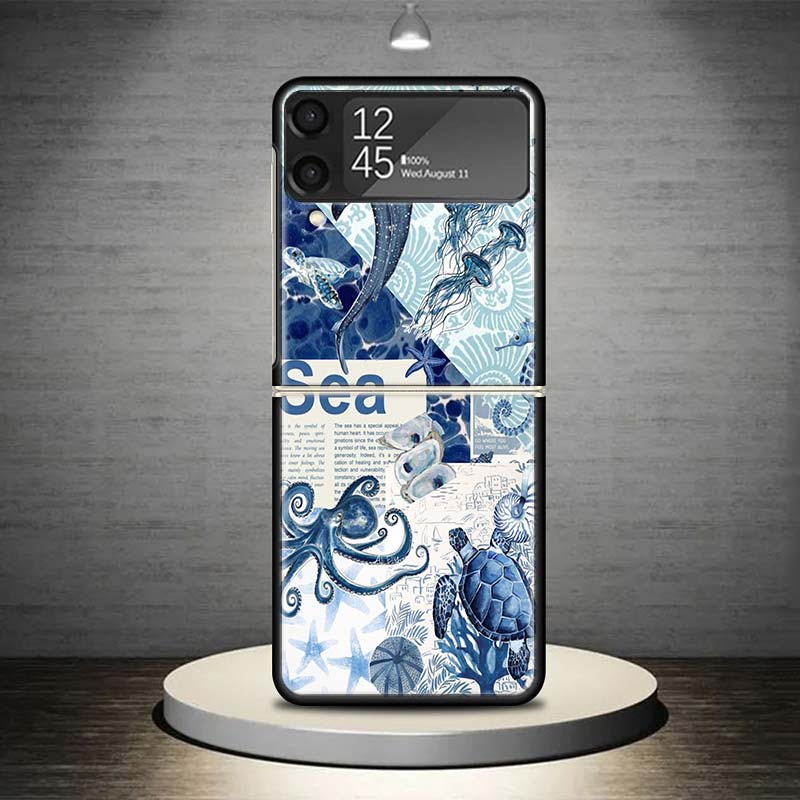 Чехол для телефона 'Морская звезда, Морская черепаха, Акула' для Samsung Galaxy Z Flip 7 6 5 4 3 5G Ударопрочный чехол Z Flip7 Flip6 ZFlip5 Flip3 Fl