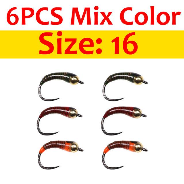 Bimoo, 6 шт., размер 12, 14, 16, крючок без бородки, латунная бусина, голова павлина, перо нимфы, пердигона, рыболовные мухи, приманка для рыбалки на форель, приманка