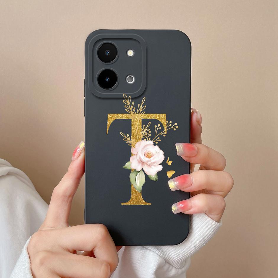 Чехол для Vivo Y28 4G 5G Цветочный рисунок 26 Букв Жидкий силикон ТПУ Задняя крышка для VivoY28 4G 5G Продвинутое ощущение Чехол для пары Оболочка