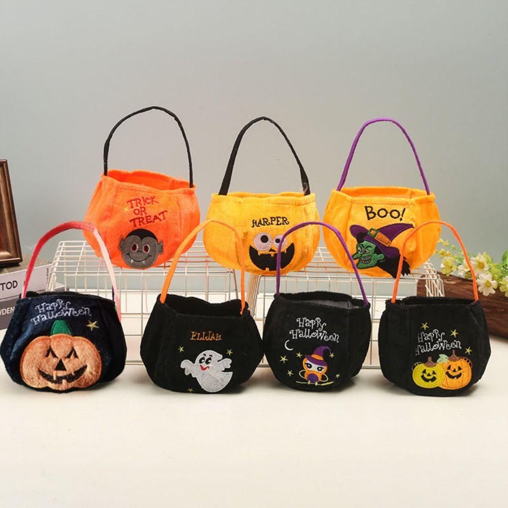 Trick Or Treat Gift Basket Cloth Pumpkin Candy Bag Portable Halloween Candy Bag  Children