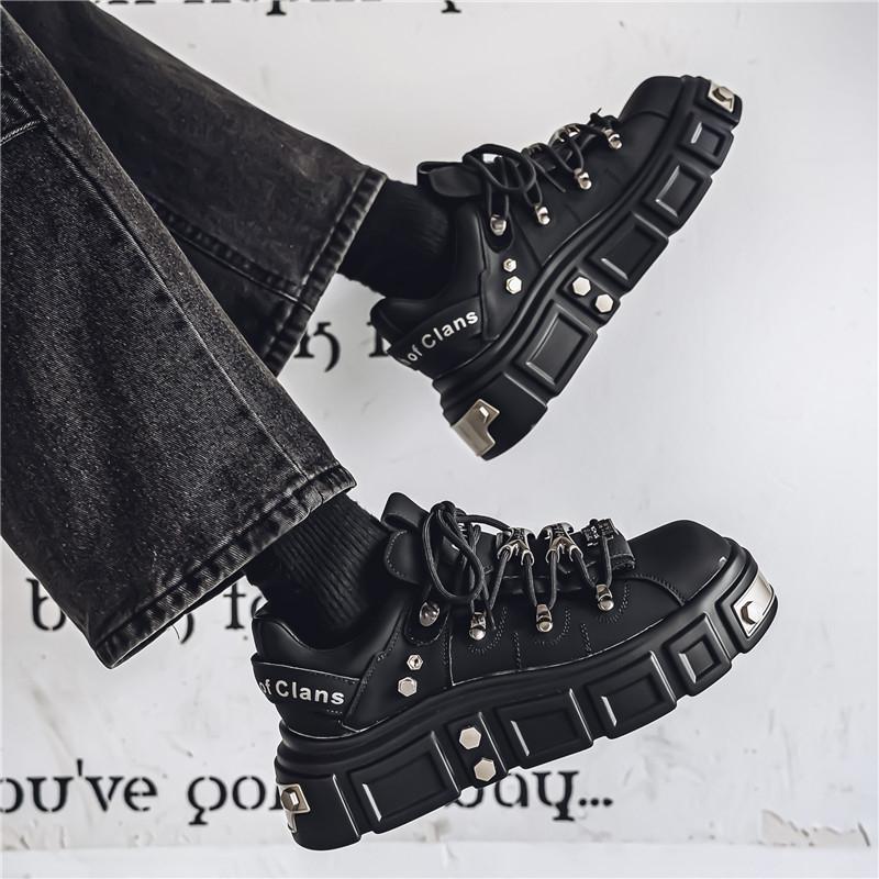 Мужская обувь для скейтбординга в стиле панк с металлическим трендом на платформе и заклепками, нескользящая повседневная спортивная обувь на шнуровке