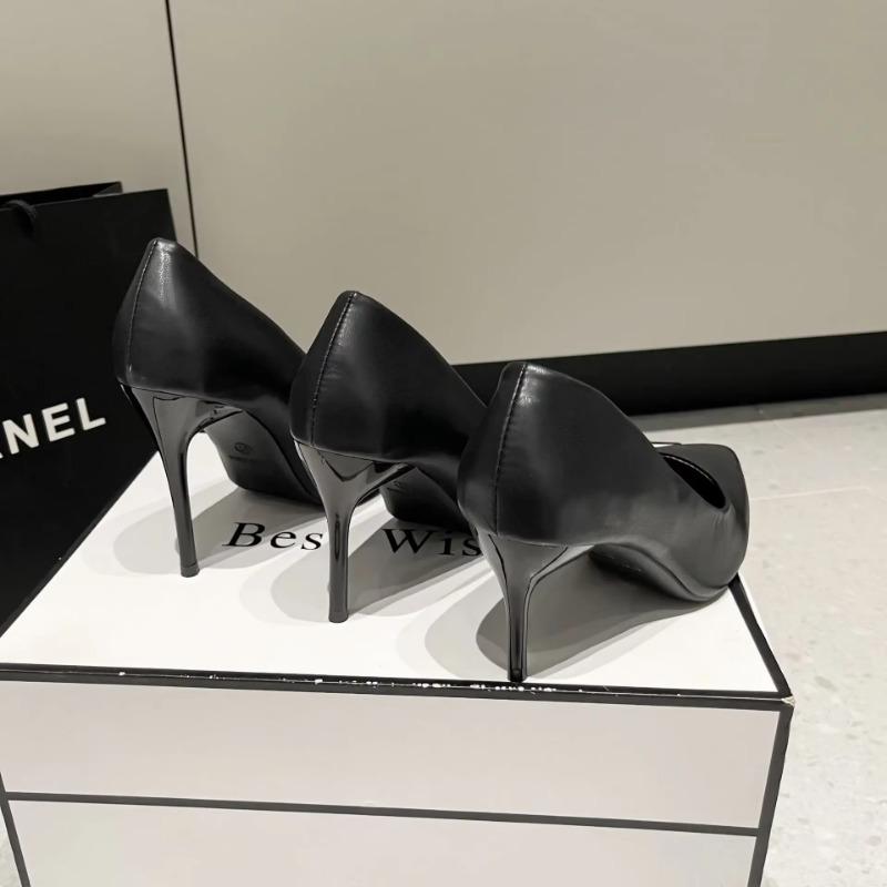 Черные туфли на высоком каблуке, женские, тонкие каблуки, большие размеры, весна и лето, новые универсальные туфли с острым носком для работы и карьеры, De Mujer