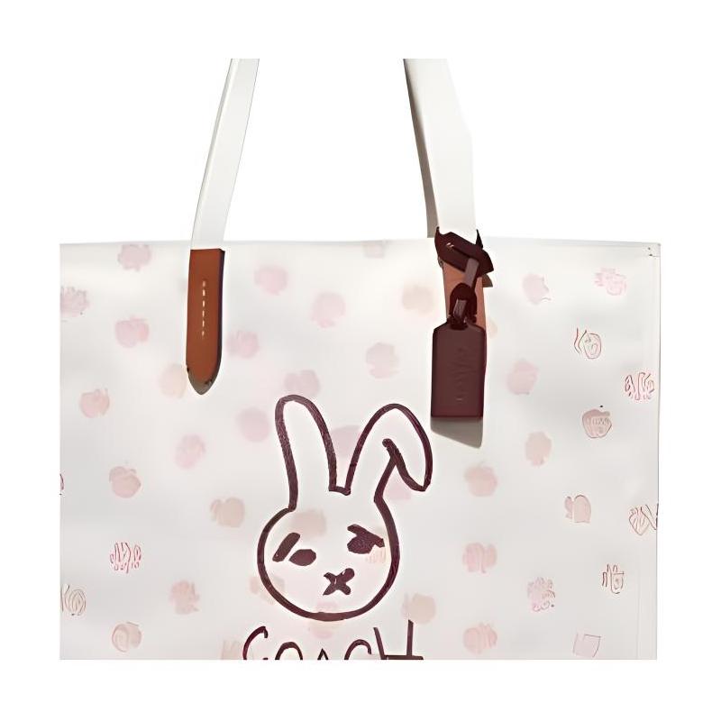 COACH 42 snap button closure rabbit print recycled canvas and recycled leather shoulder bag large size women's white