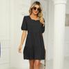 Women's Spring and Summer Solid Color Square Collar Short Sleeve Loose Stitching Knit Dress