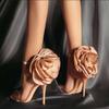 New High -Heeled Sandals Women Flower Satin 11cm High Heels Summer Wedding Shoes Women Silk Sandals Female Sexy Pumps Women