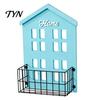Functional Wall Shelf with Fence for Sundries Wooden House Shape Shelf, Decorative Metal Storage Rack, Creative Mounted Shelves Home Decor Basket