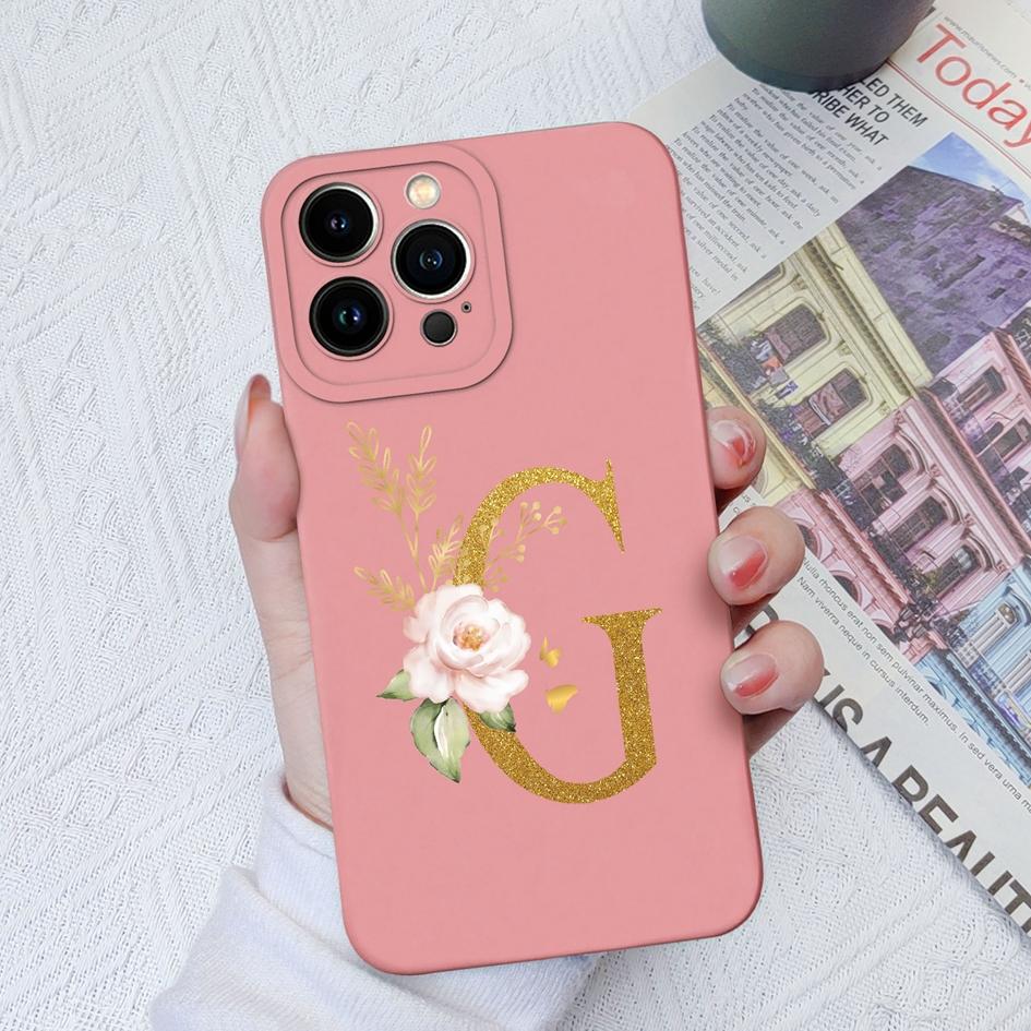 Для Apple iPhone 11 12 Pro Max 13 Mini 6 7 8 Plus чехол для телефона Роскошный цветок буквы жидкий мягкий силиконовый противоударный чехол для iPhone чехол-бампер