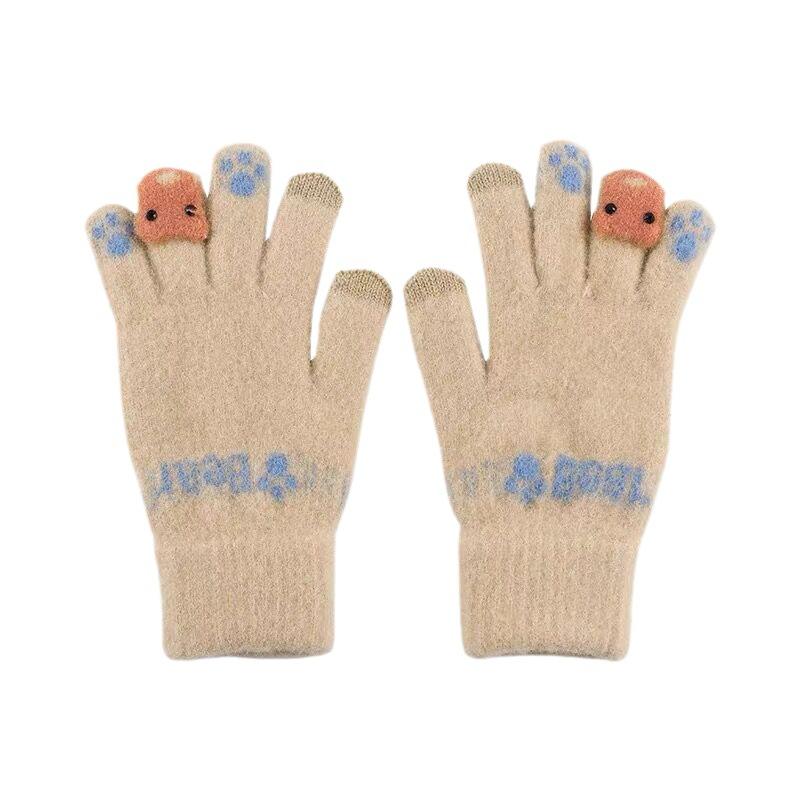 Милые перчатки с сенсорным экраном на пять пальцев для женщин на зиму Теплые и бархатные утолщенные Студенческие велосипедные Зимний новый стиль Холодо- и ветрозащитные