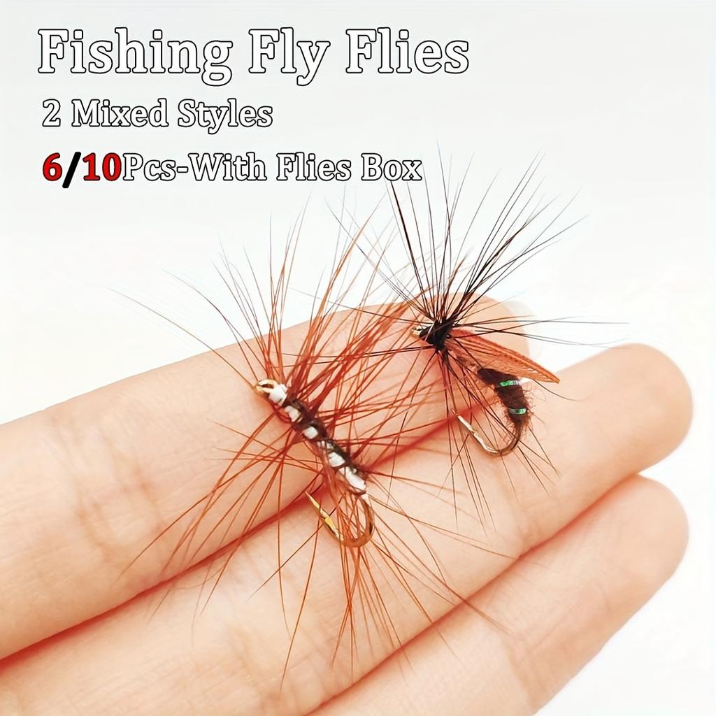 6/10 шт., размеры № 10, крылатые ручейники для лося и искусственные черные крылья, мушка для тела жука, сухие мушки, искусственные насекомые, приманка для форели, щуки, окуня, рыболовные снасти