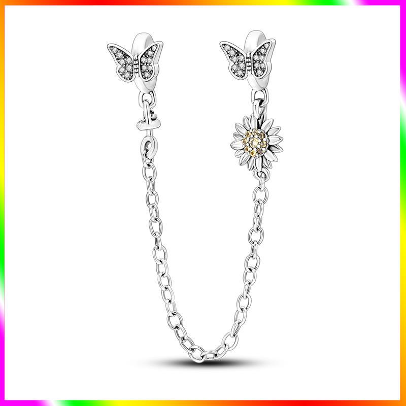 Новинка Шарм-бусина с цепочкой безопасности Звезда Луна Демонический глаз Подходит для оригинального браслета-шарма из стерлингового серебра 925 пробы Женские изысканные украшения