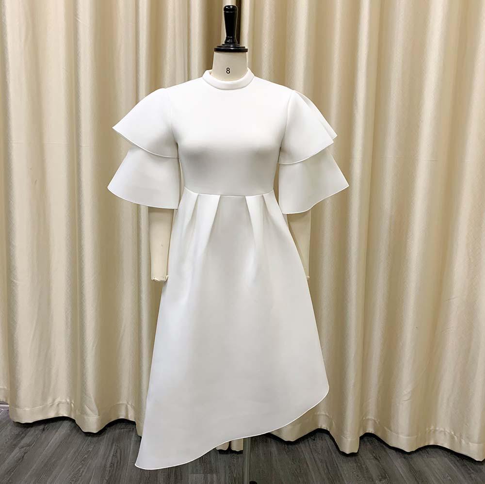 D230 Женское летнее платье 2023 года с двухслойными рукавами-оборками, однотонное, европейский и американский стиль, струящийся дизайн