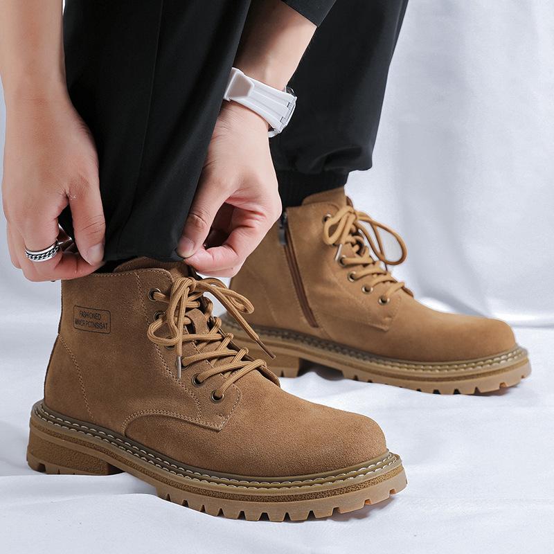 Мужские ботинки Мартин летние дышащие с большой головой увеличивающие рост универсальные трендовые рабочие ботинки новые кожаные ботинки цвета ревеня 3096-R