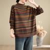 Casual Pullover Long-sleeve Sweater Half-high Collar Ethnic-style Print Winter Knitted Pullover Women Sweater