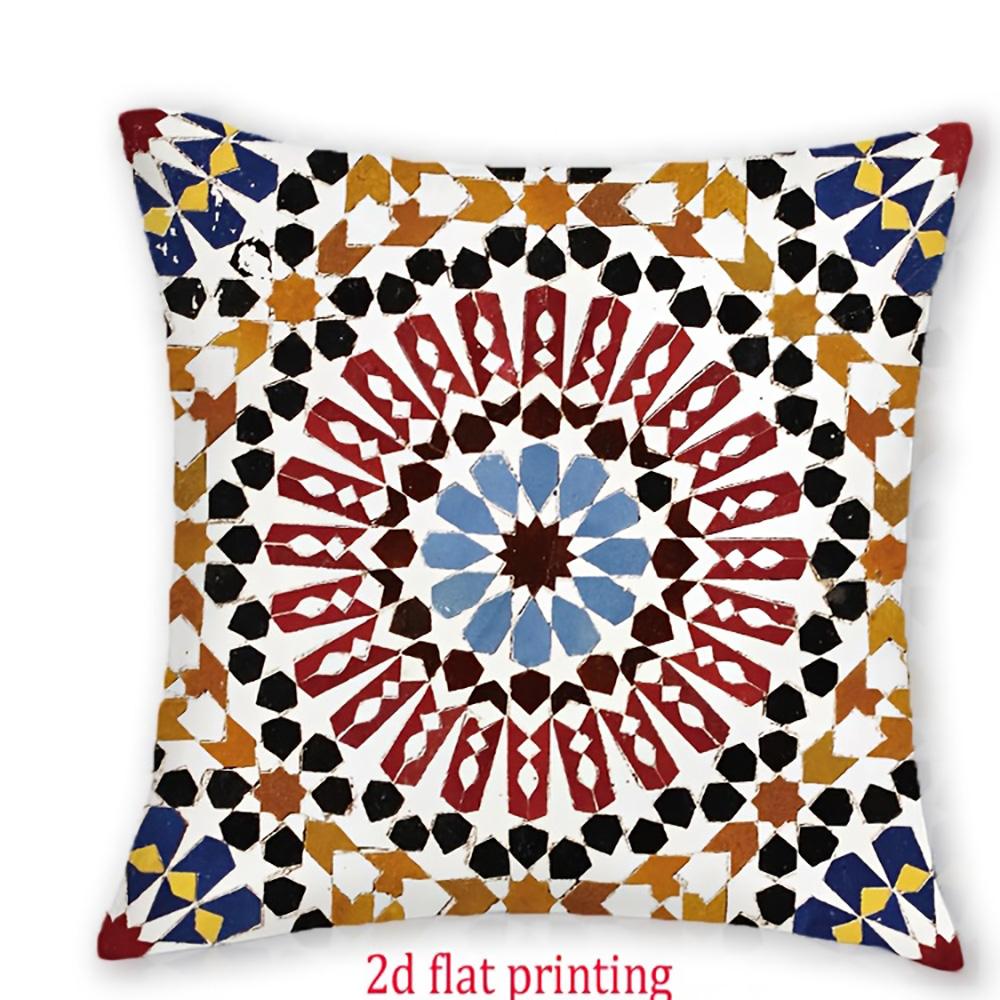 1/4Pcs Colorful Moroccan Pattern Pillowcases With 2D Flat Printing Sofa Cushion Cover Home Bedroom Room Decoration