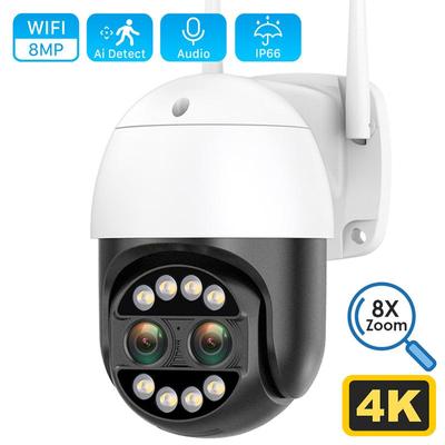 IP-камера 8MP 4K 8X с оптическим зумом, Wi-Fi, камера видеонаблюдения, цветная камера ночного видения с двумя объективами, IP66, камера наружного наблюдения
