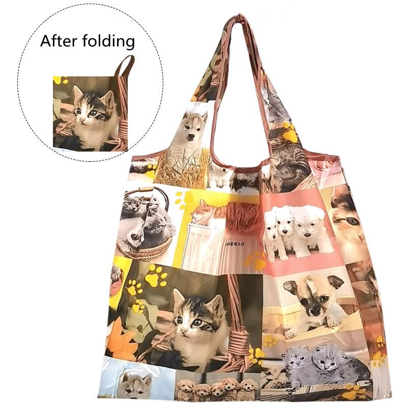 1PC Reusable Shopping Bag Folding Nylon Bag Printing Eco Large Capacity Grocery Bags Waterproof Portable Shopping Bags