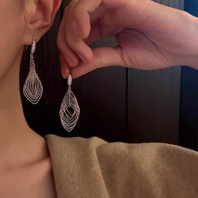 Серьги-крючки овальные с кисточками, инкрустированные цирконами: Европейские и американские минималистичные роскошные серьги