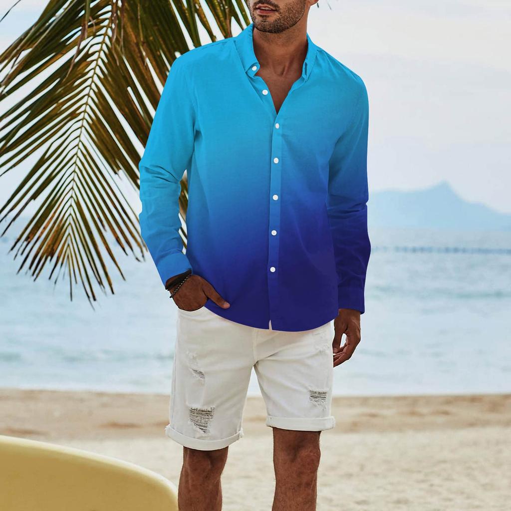 Мужская модная повседневная футболка с длинным рукавом и принтом на пуговицах, рубашка обычного кроя