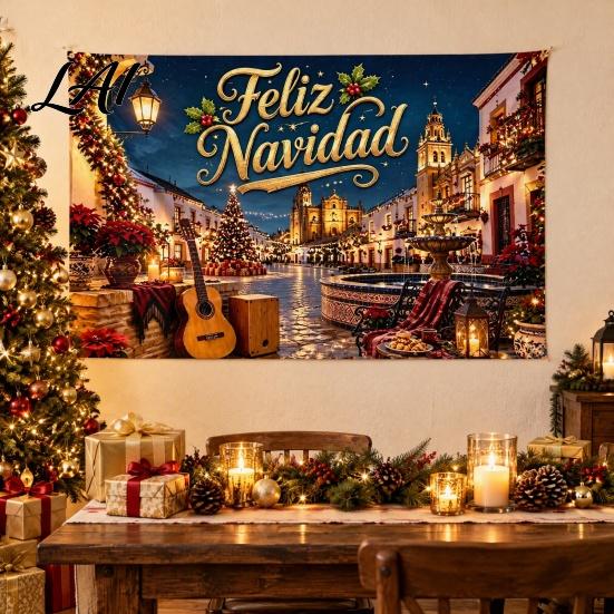 Holiday Decoration Backdrop Feliz Navidad Backdrop Spanish Christmas Photography Background Banner Decorative Banner New Year Xmas Party Cloth High