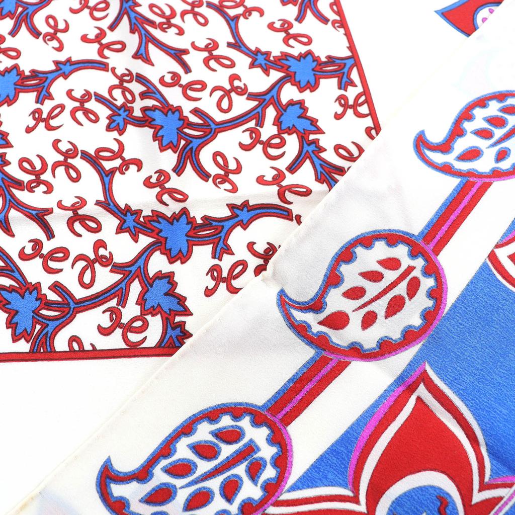 Great HERMES Scarf Paisley Motif All-over Print Stole Shawl Ivory Red Blue Silk Used