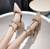 Fashion Sandals for Women Rivet Summer 2024 Pointed Toe Ladies Shoes with Medium Heels Square Footwear H Sandal New Breathable Fashion F