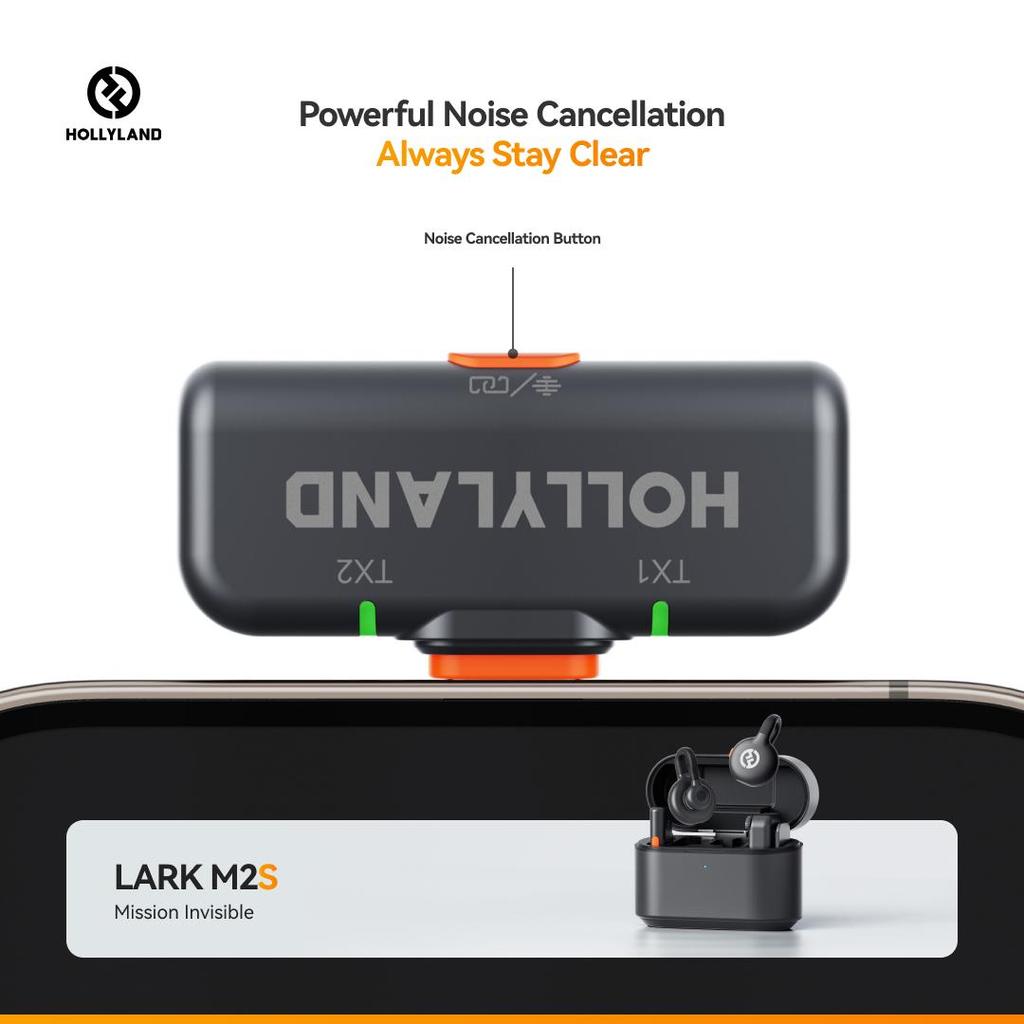 Hollyland Lark M2S Wireless Microphone with USB-C Plug for iPhoneand Android, Titanium Clip, Plug-and-Play, 300m Range, for Vlogging, YouTube