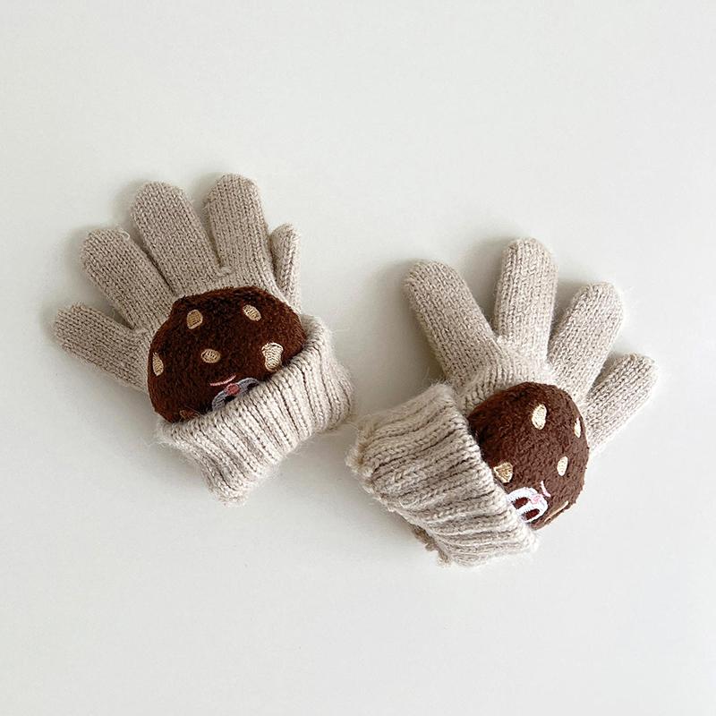 Милые детские перчатки с рисунком, зимние теплые вязаные варежки для малышей, кавайные однотонные детские перчатки для мальчиков и девочек с пятью пальцами