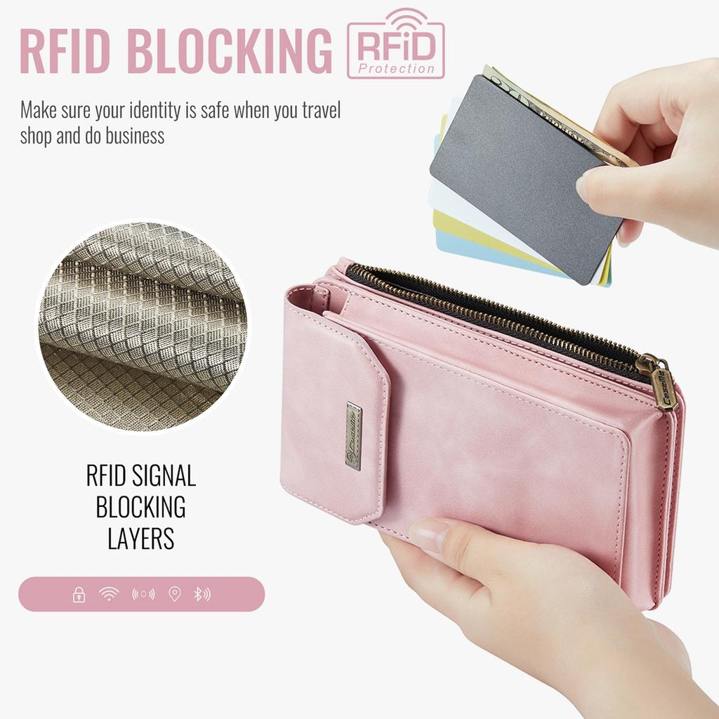 Multi-function Cellphone PU Leather 9 Card Slots Wallet Case with 2 Ropes for iPhone Samsung Xiaomi Anti-theft Brush Universal Size Zipper Bag