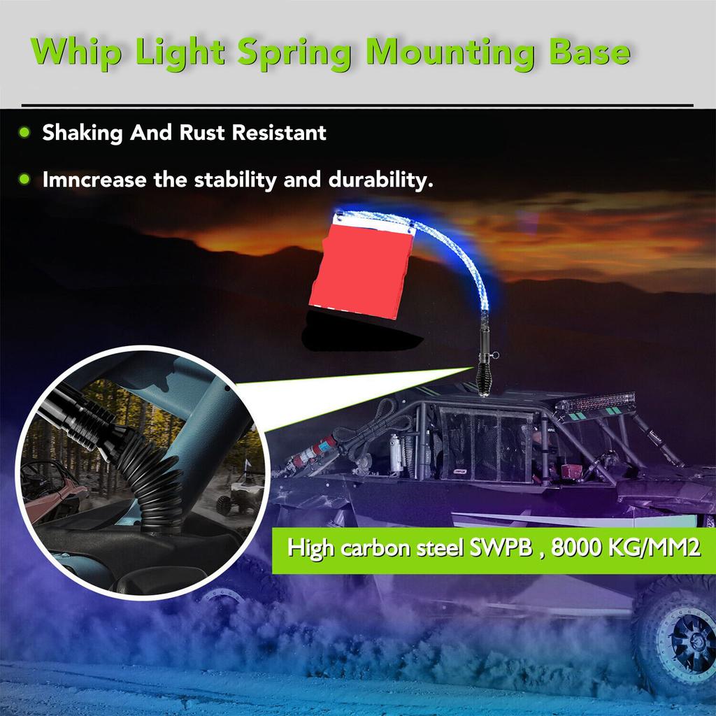 RGB LED Whip Light Spring Base Protective Mounting Mount For Polaris RZR UTV ATV LED Whip Light Spring Mounting Base