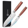 PAUDIN Santoku and Petty Knife Set (2-Piece Set) - Natural Wood Handle, Double-Edged, 5Cr15Mov Stainless Steel, Rust-Resistant, Long-Sharp, Meat, Fish