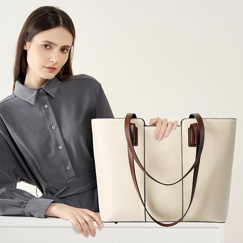 Women's Large Capacity Fashionable Shoulder Bag, Leather Luxury Designer Handbag, Spliced Horizontal Square Tote Bag