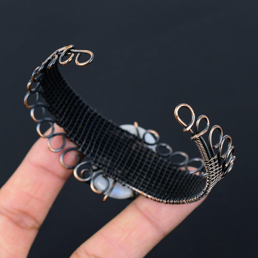 Радужный лунный камень, драгоценный камень, чистая медная проволока, завернутая в манжеты/браслет ручной работы, ювелирные изделия для подарка