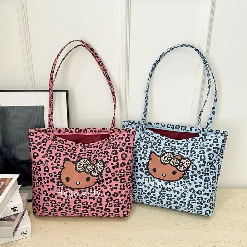 Fashion Cartoon Cat Leopard Print Canvas Bag New Style Kawaii Cat Storage Bag Cute Large Capacity Student Shoulder Tote Bag