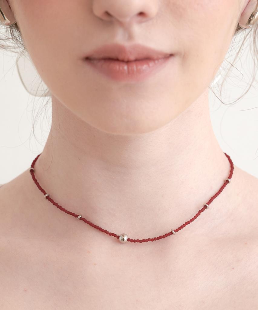 Серебряное шариковое ожерелье Halden Beads (N033_Бордовый)