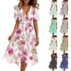Women's Fashion Casual V Neck Short Sleeve Ruffled Vintage Printed Dresses