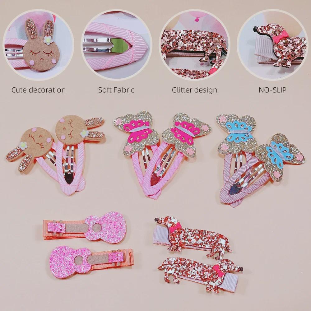 Детские блестящие аксессуары для волос с животными: Заколки-невидимки «Кролик», «Бабочка», «Гитара», «Щенок»