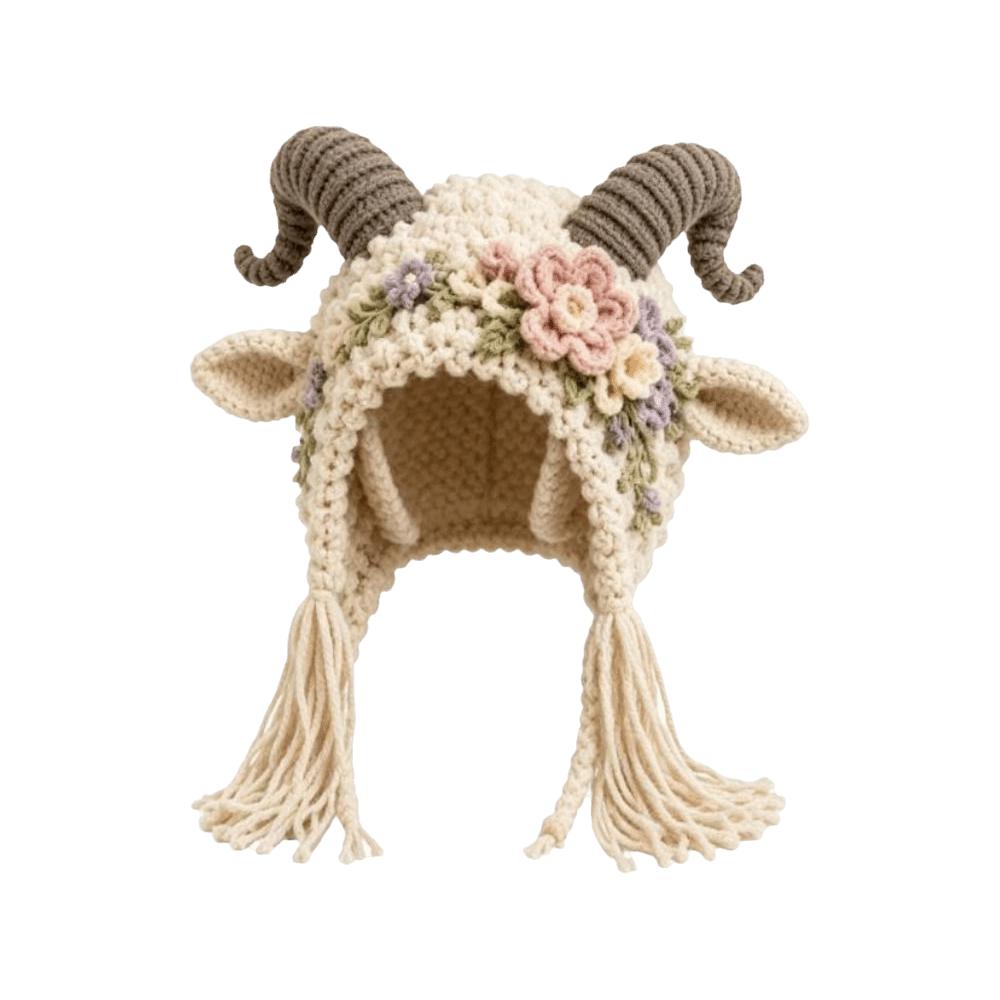 Handmade DIY Crochet Hat Kit Sheep Christmas Hat Kit Animal Hood Knitting Hat Holiday Present