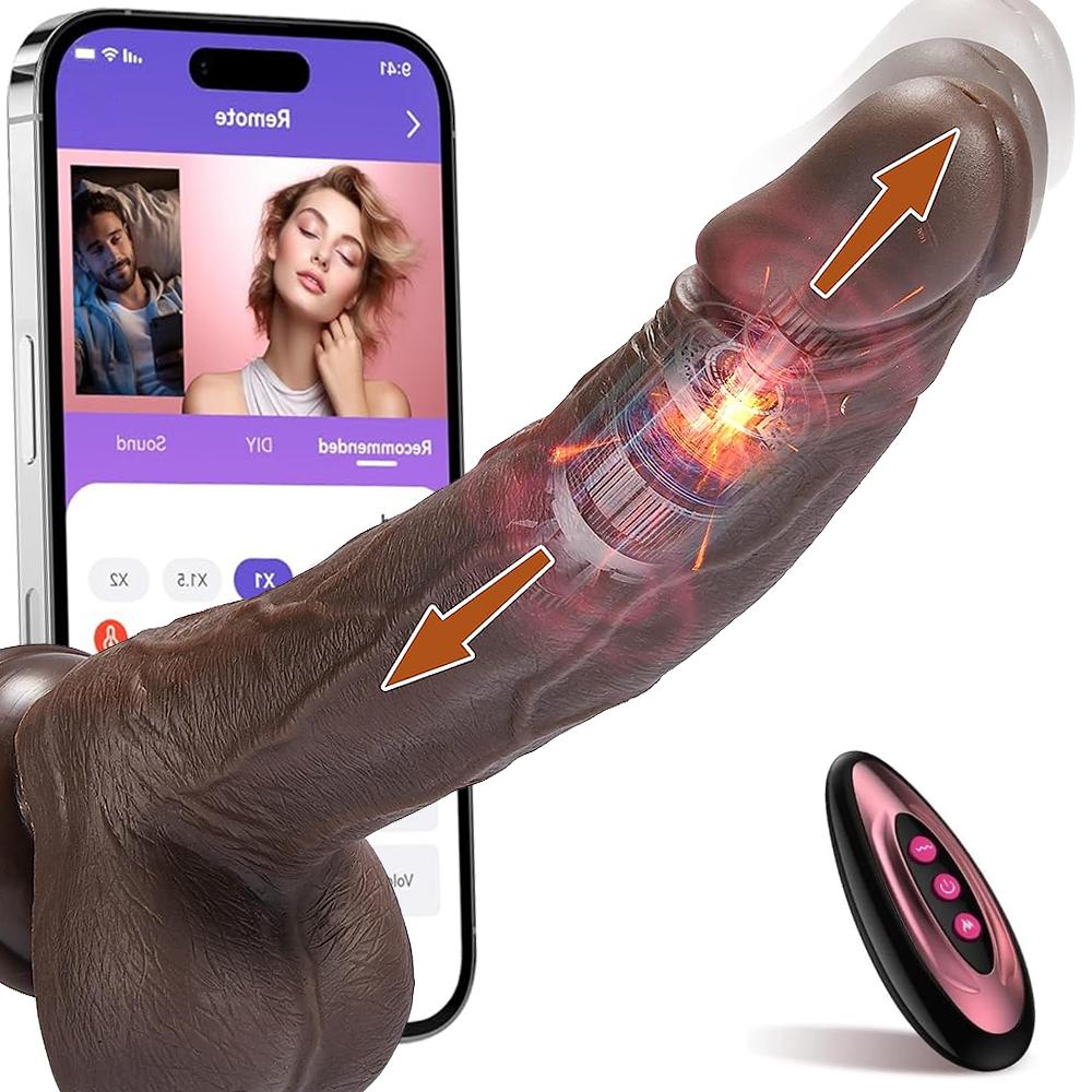 APP or Remote Control Thrusting Dildo Vibrator Sex Toy Black Realistic Vibrating Dildos for G-spot Anal Stimulation Lubisey Thick Women Masturbation