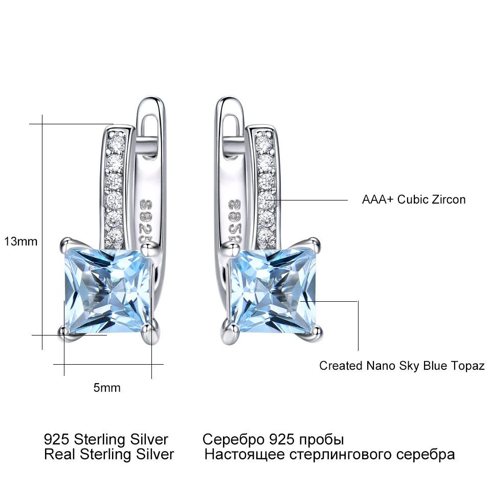 5 мм Nano Sky Blue Topaz Square 925 Sterling Silver Clip Earrings AAA White Round Zircon Women Earrings