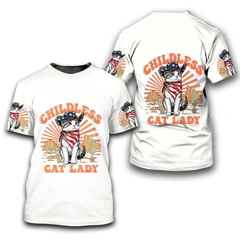 Футболка с милым домашним котом и 3D-принтом, унисекс, повседневная, смешная, повседневная, с коротким рукавом, красочный ретро-узор, модная футболка