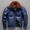 Top Layer Sheepskin Leather Down Jacket Men's Windproof Warm Short Slim-fitting Fur Collar Leather Jacket Large-size Winter Jacket