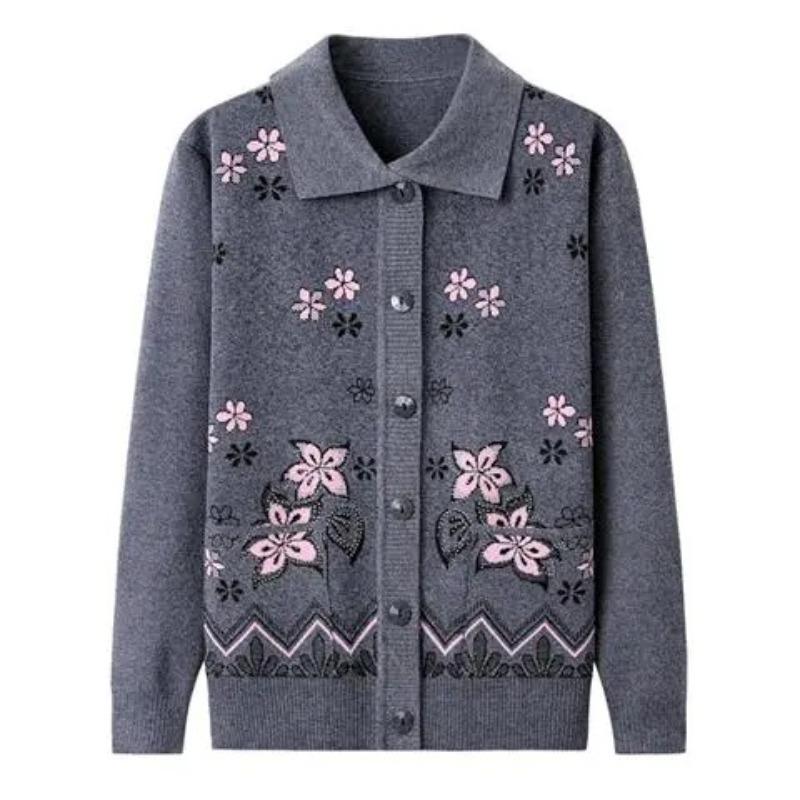 Fashion Women Lapel Button Printed Pockets Cardigan Sweaters Women's  Autumn Winter  Sweaters New Loose Tops