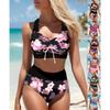 Fashion Pink Floral Print Beachwear Summer Women's Swimwear Sexy Swimwear Ladies Two Piece Bikini Swimwear S-5XL