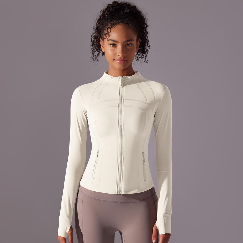 New Double-sided Nylon Brushed Sports Zipper Stand Up Collar Yoga Jacket, Sports Running Fitness Long Sleeved Top For Women