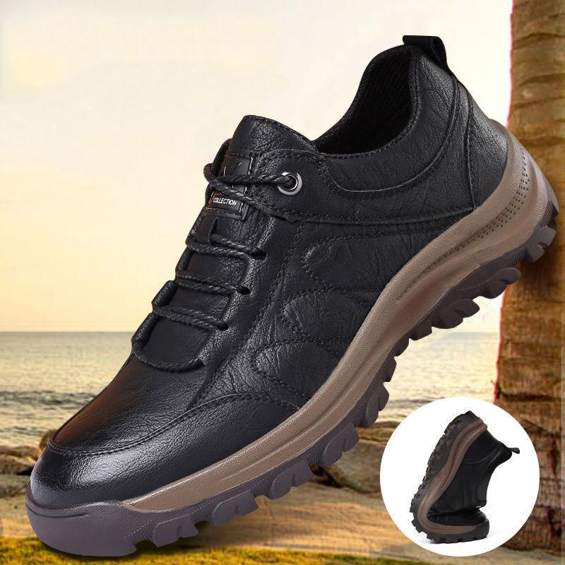 Hiking Shoes Leather Surface Breathable Men's Shoes Soft Sole Casual Shoes Outdoor Sports Thick Sole Large Size Men's Shoes