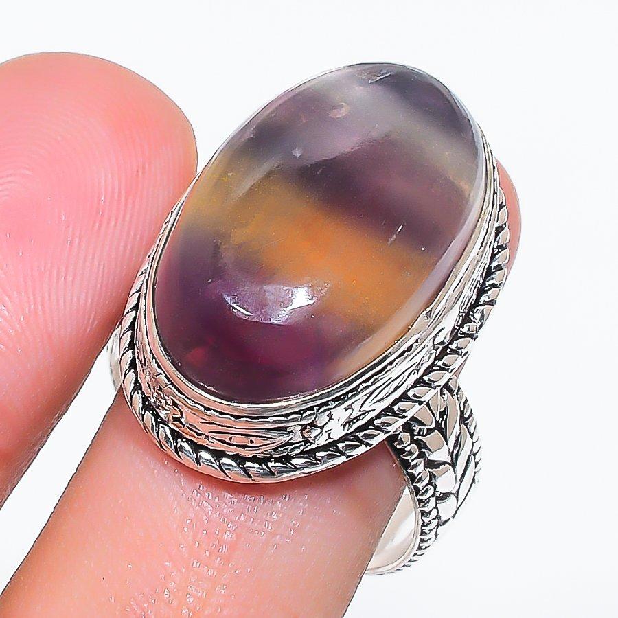 Natural Fluorite Gemstone 925 Sterling Silver Jewelry Ring Size 10.5 AR-16642