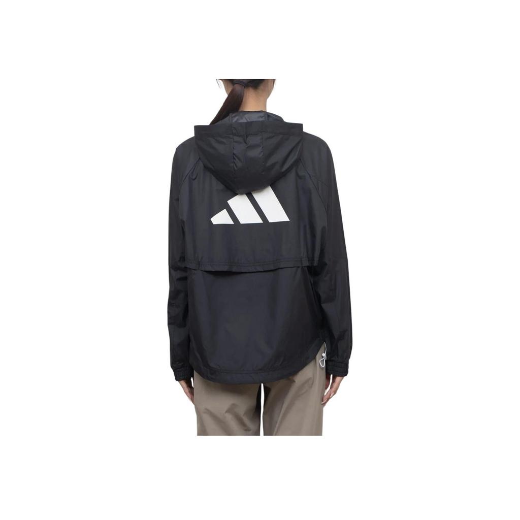 Adidas Wind.Rdy Hyperglam Полосатая куртка с капюшоном и длинными рукавами с логотипом Женская верхняя одежда Черный IS8036