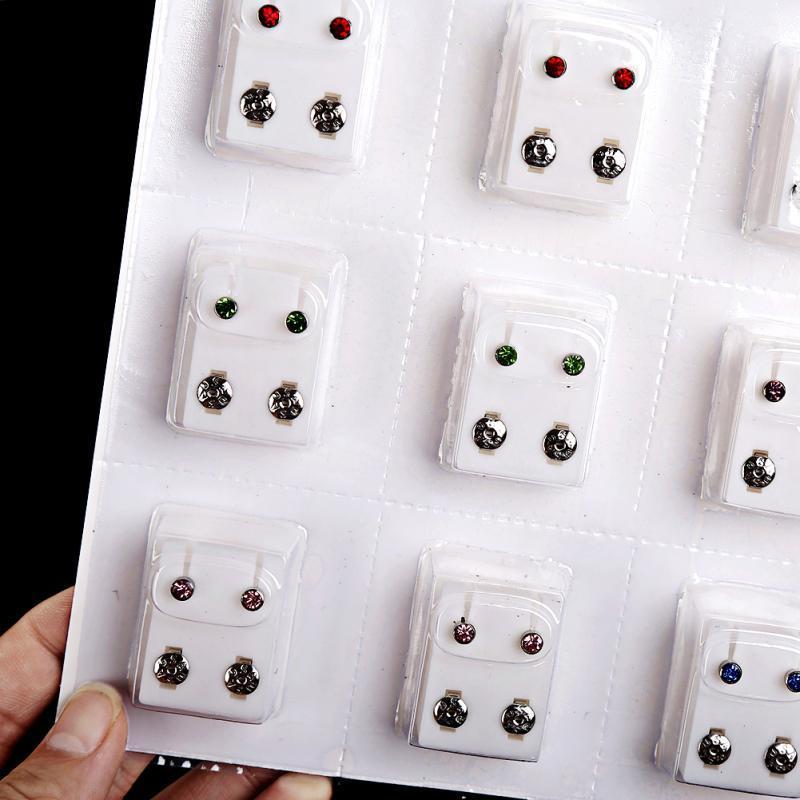 Хорошие модные ювелирные серьги для женщин для пирсинга, разноцветные циркониевые кристаллы, пирсинг, серьги-гвоздики, 12 пар/комплект, стильные, простые