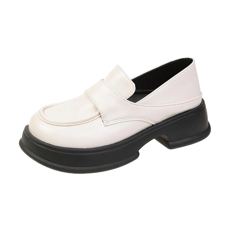 Womens Loafers Shoes Female Footwear Oxfords Clogs Platform Casual Sneaker British Style Round Toe Slip-on Dress Leather Retro